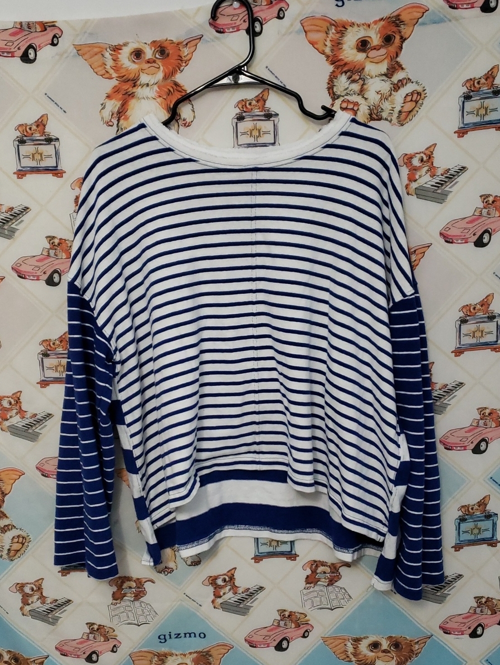 Madewell White Long-sleeve Top with Blue Trim Size Large